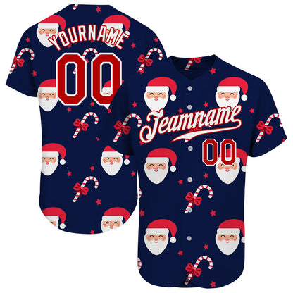 Custom Navy Red-White Christmas 3D Authentic Baseball Jersey - Sky-Custom