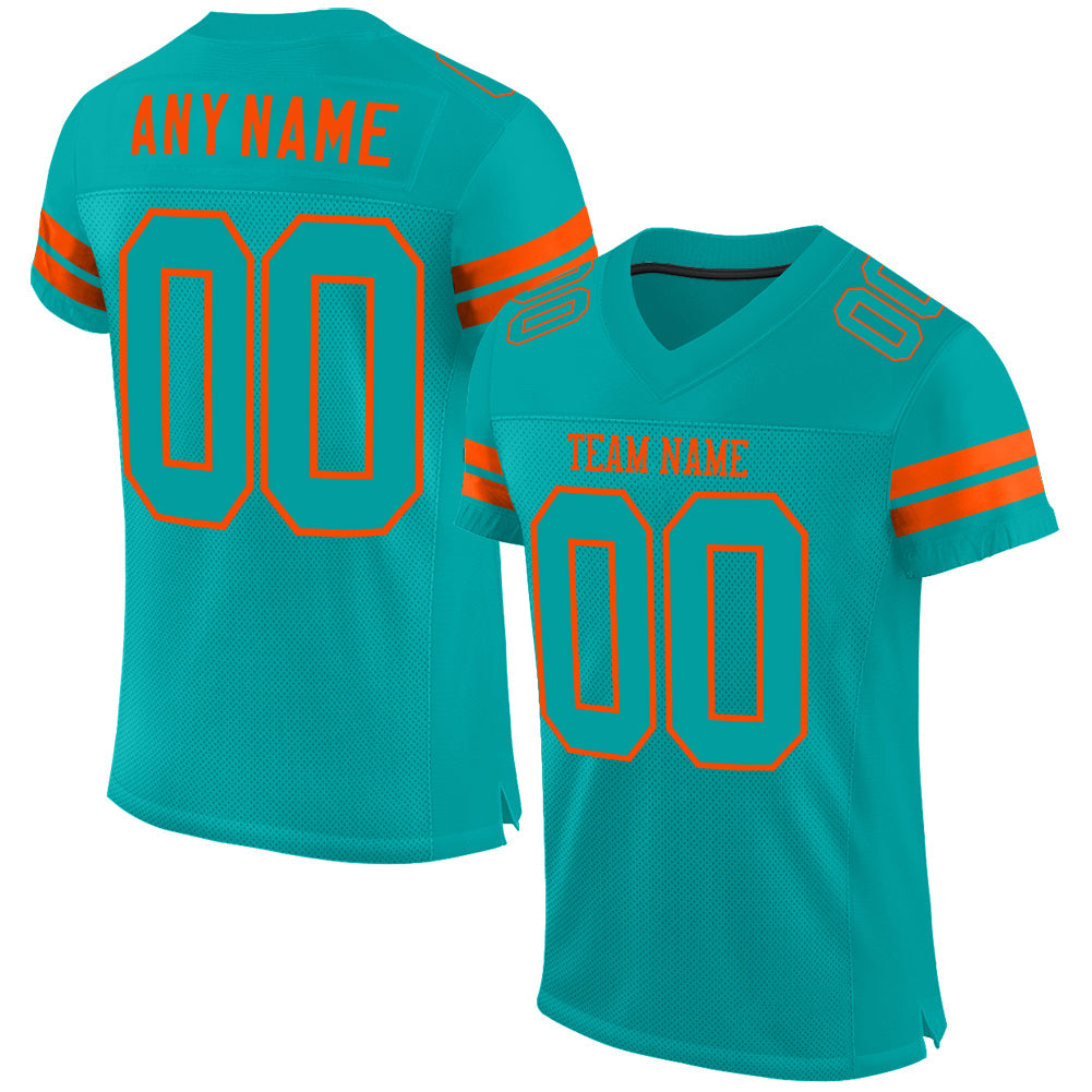 Custom Aqua Aqua-Orange Mesh Authentic Football Jersey - Sky-Custom
