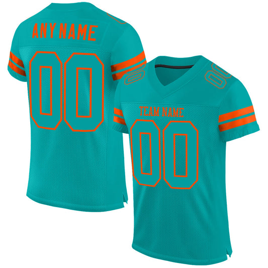 Custom Aqua Aqua-Orange Mesh Authentic Football Jersey - Sky-Custom