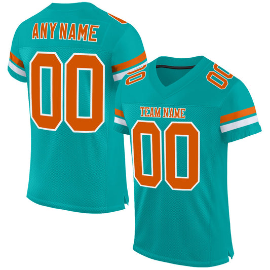 Custom Aqua Texas Orange-White Mesh Authentic Football Jersey - Sky-Custom