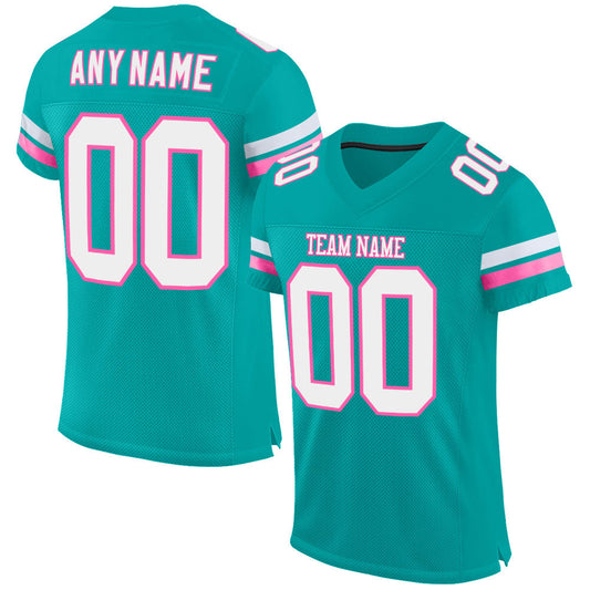 Custom Aqua White-Pink Mesh Authentic Football Jersey - Sky-Custom