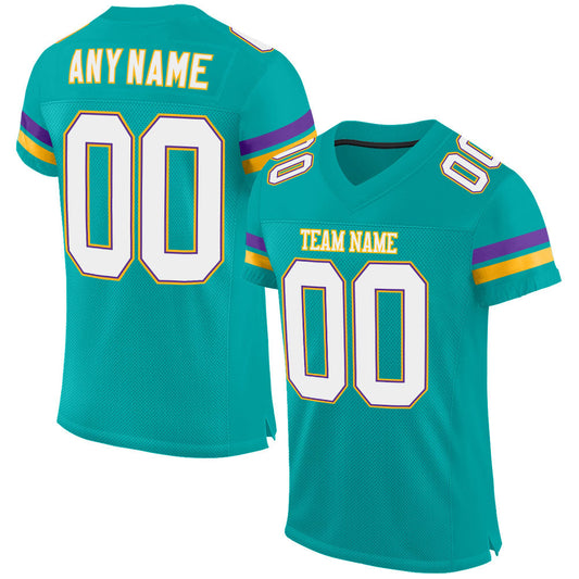 Custom Aqua White-Purple Mesh Authentic Football Jersey - Sky-Custom