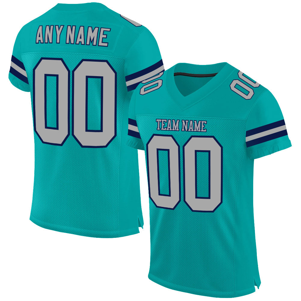 Custom Aqua Gray-Navy Mesh Authentic Football Jersey - Sky-Custom