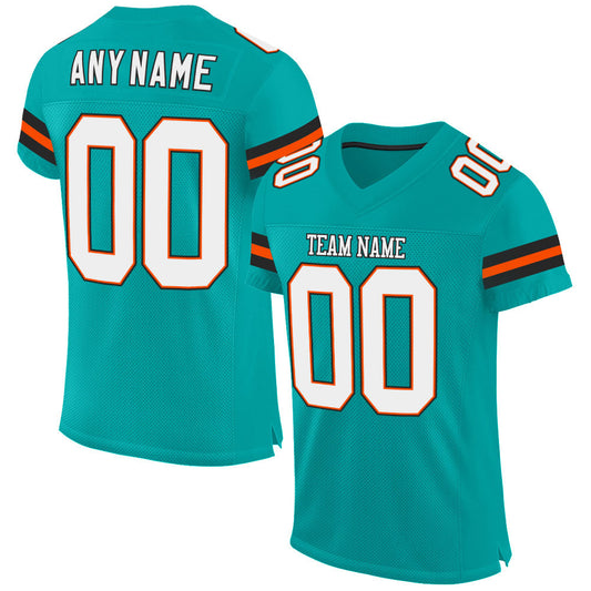 Custom Aqua White-Orange Mesh Authentic Football Jersey - Sky-Custom