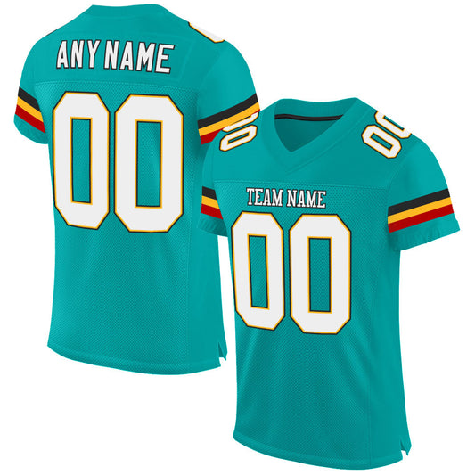 Custom Aqua White-Gold Mesh Authentic Football Jersey - Sky-Custom