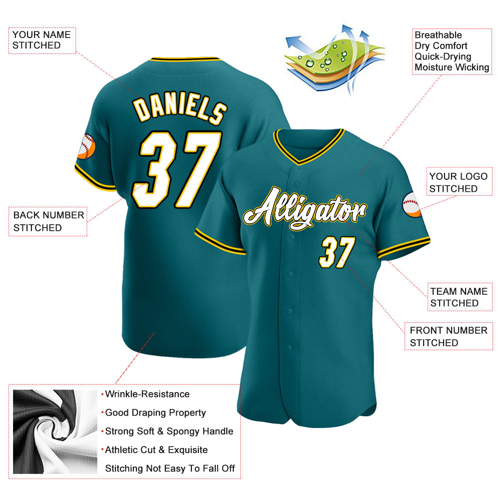 Custom Teal White-Gold Authentic Baseball Jersey - Sky-Custom