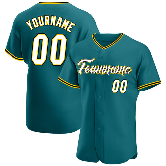 Custom Teal White-Gold Authentic Baseball Jersey - Sky-Custom