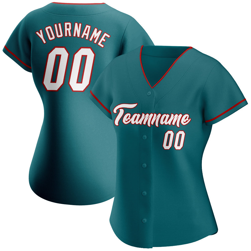 Custom Teal White-Red Authentic Baseball Jersey - Sky-Custom