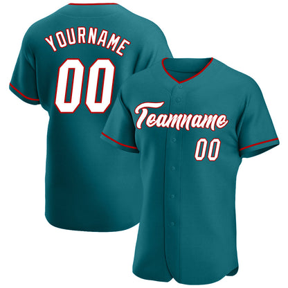 Custom Teal White-Red Authentic Baseball Jersey - Sky-Custom