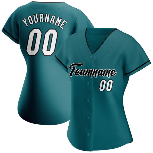 Custom Teal White-Black Authentic Baseball Jersey - Sky-Custom