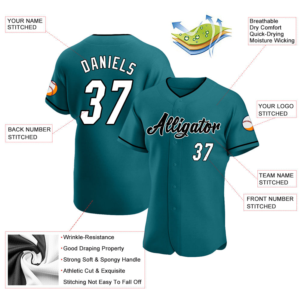 Custom Teal White-Black Authentic Baseball Jersey - Sky-Custom