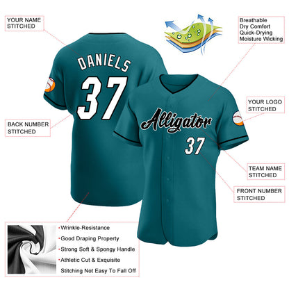 Custom Teal White-Black Authentic Baseball Jersey - Sky-Custom