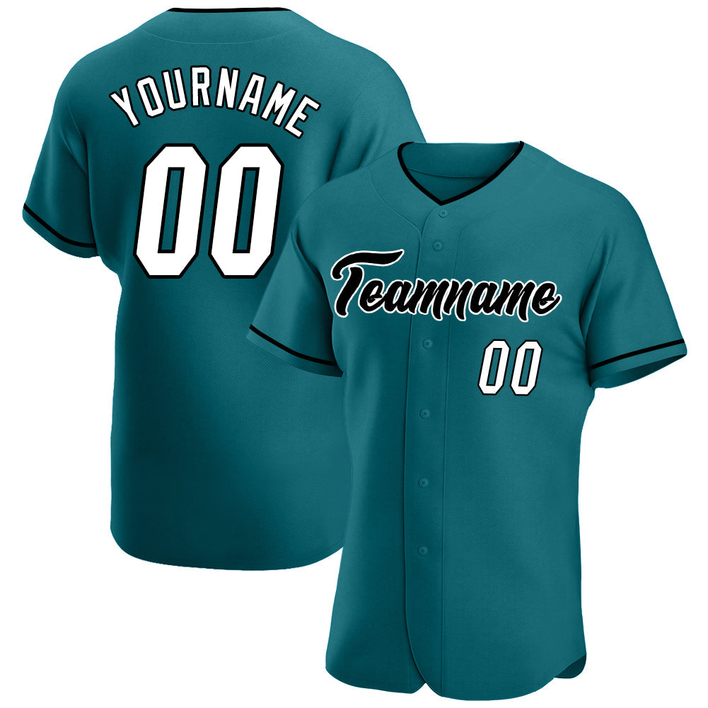 Custom Teal White-Black Authentic Baseball Jersey - Sky-Custom