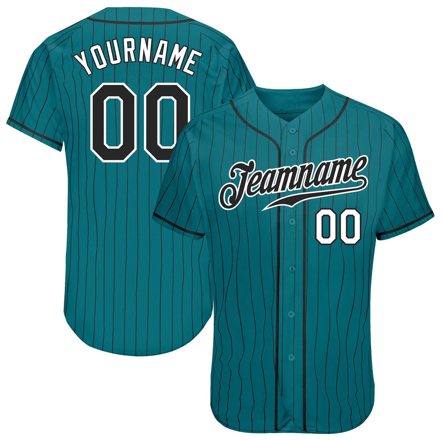 Custom Teal Black Pinstripe Black-White Authentic Baseball Jersey - Sky-Custom