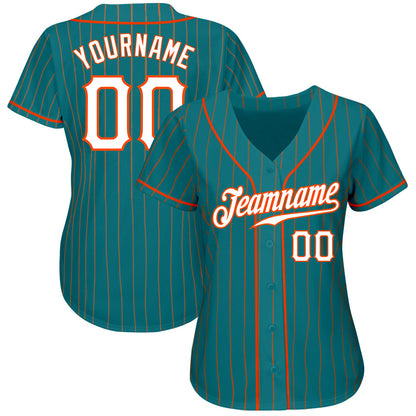 Custom Teal Orange Pinstripe White-Orange Authentic Baseball Jersey - Sky-Custom