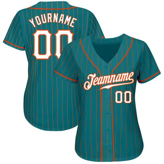 Custom Teal Orange Pinstripe White-Orange Authentic Baseball Jersey - Sky-Custom
