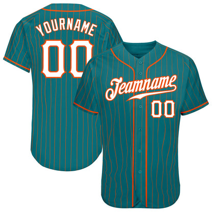 Custom Teal Orange Pinstripe White-Orange Authentic Baseball Jersey - Sky-Custom