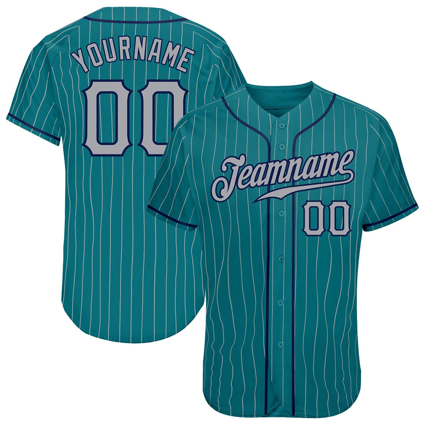 Custom Teal Gray Pinstripe Gray-Navy Authentic Baseball Jersey - Sky-Custom