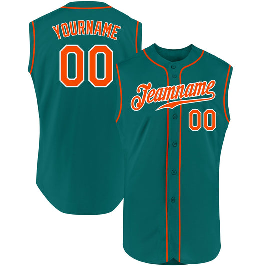 Custom Aqua Orange-White Authentic Sleeveless Baseball Jersey - Sky-Custom
