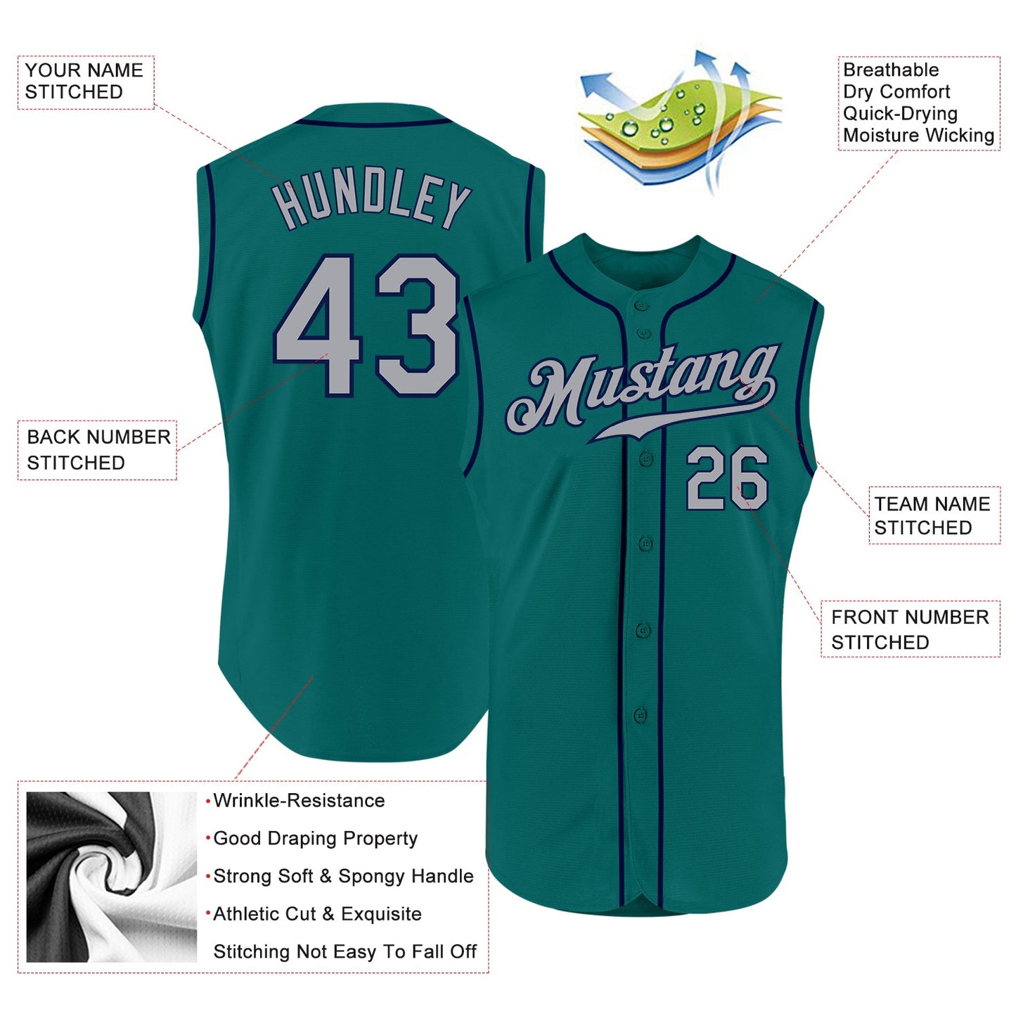 Custom Aqua Gray-Navy Authentic Sleeveless Baseball Jersey - Sky-Custom