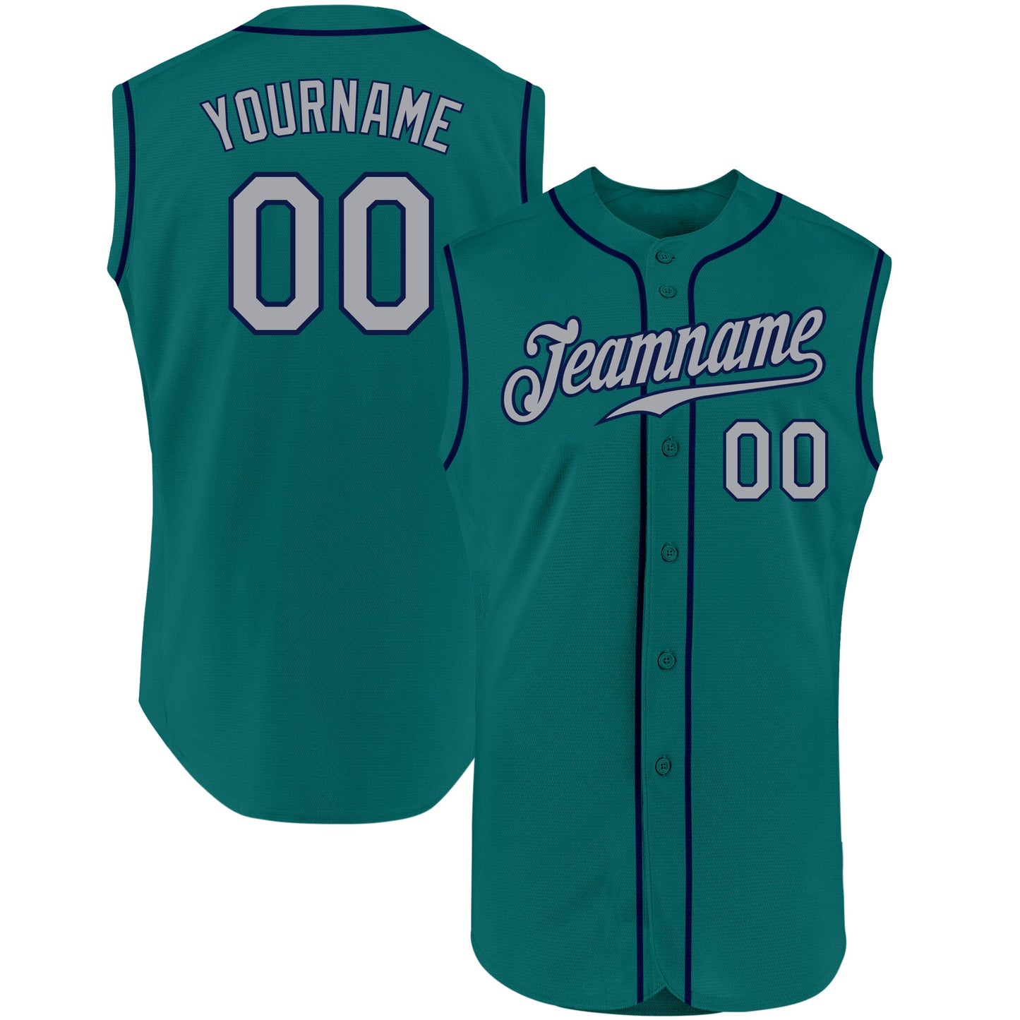 Custom Aqua Gray-Navy Authentic Sleeveless Baseball Jersey - Sky-Custom