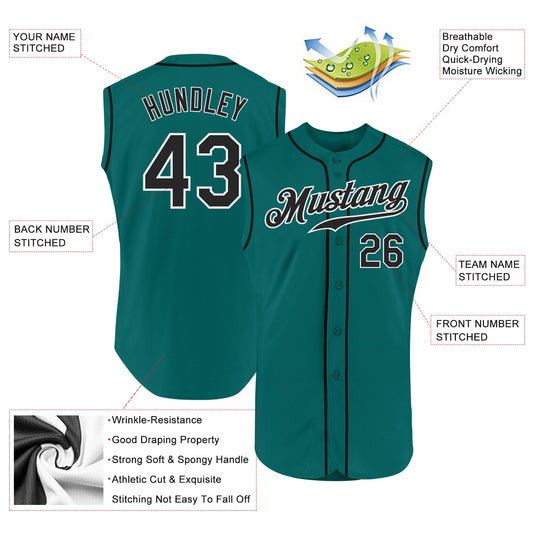 Custom Aqua Black-White Authentic Sleeveless Baseball Jersey - Sky-Custom