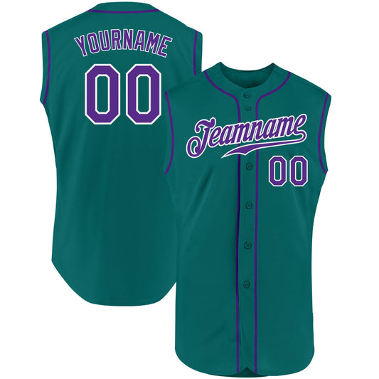 Custom Aqua Purple-White Authentic Sleeveless Baseball Jersey - Sky-Custom