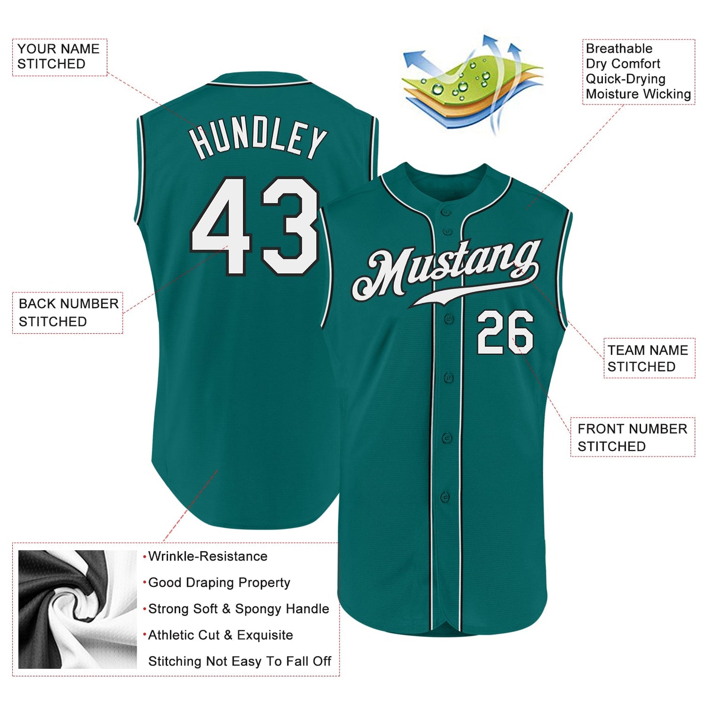 Custom Aqua White-Black Authentic Sleeveless Baseball Jersey - Sky-Custom