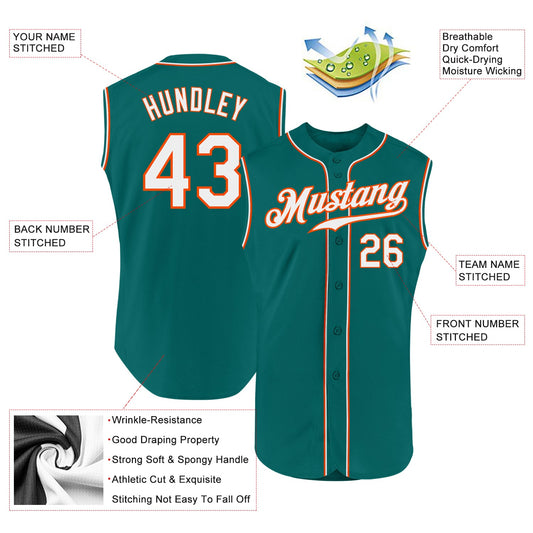 Custom Aqua White-Orange Authentic Sleeveless Baseball Jersey - Sky-Custom