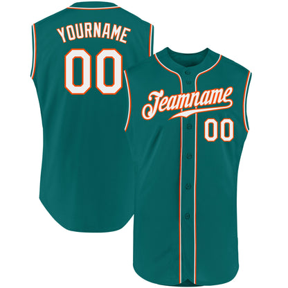 Custom Aqua White-Orange Authentic Sleeveless Baseball Jersey - Sky-Custom