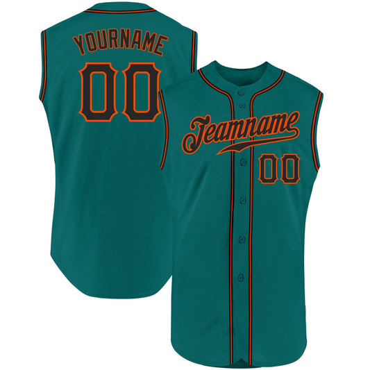 Custom Aqua Black-Orange Authentic Sleeveless Baseball Jersey - Sky-Custom