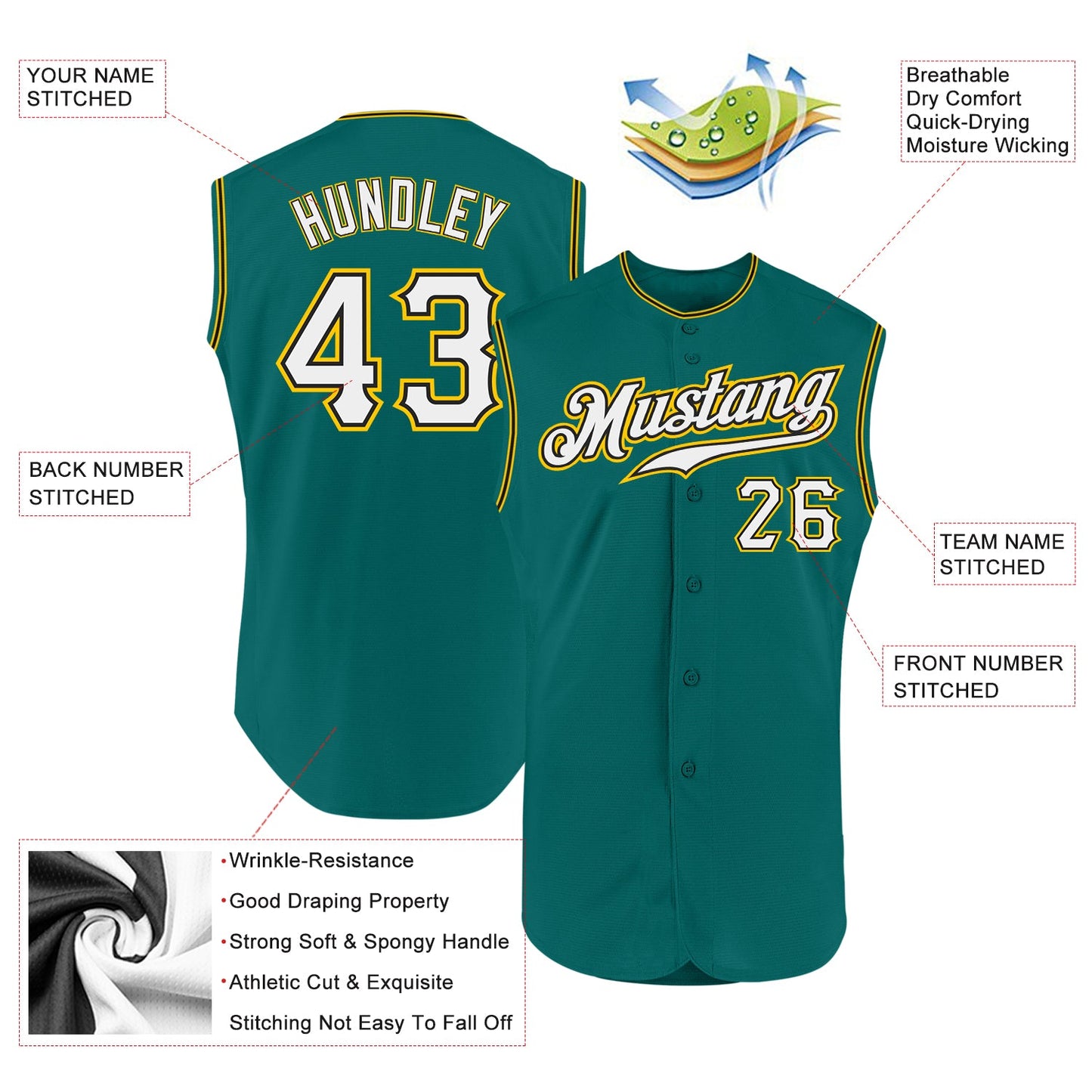 Custom Aqua White-Gold Authentic Sleeveless Baseball Jersey - Sky-Custom