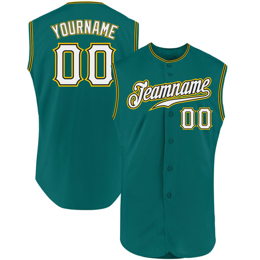 Custom Aqua White-Gold Authentic Sleeveless Baseball Jersey - Sky-Custom