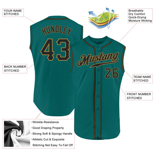 Custom Aqua Black-Old Gold Authentic Sleeveless Baseball Jersey - Sky-Custom