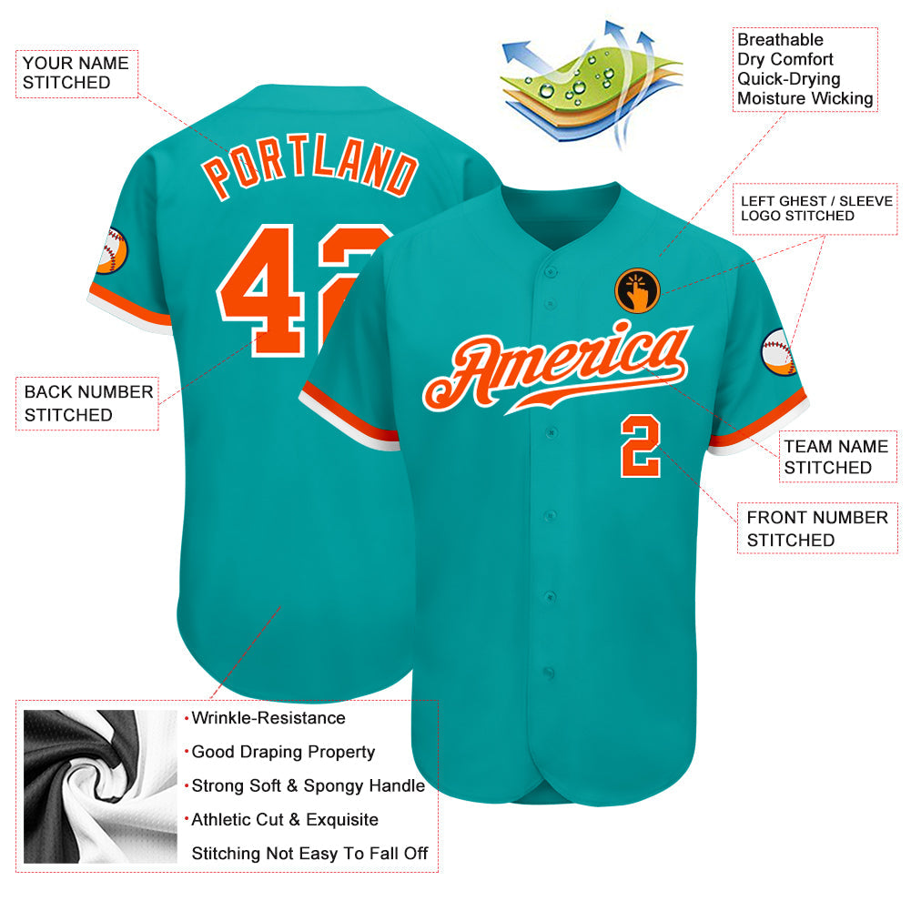 Custom Aqua Orange-White Authentic Baseball Jersey - Sky-Custom