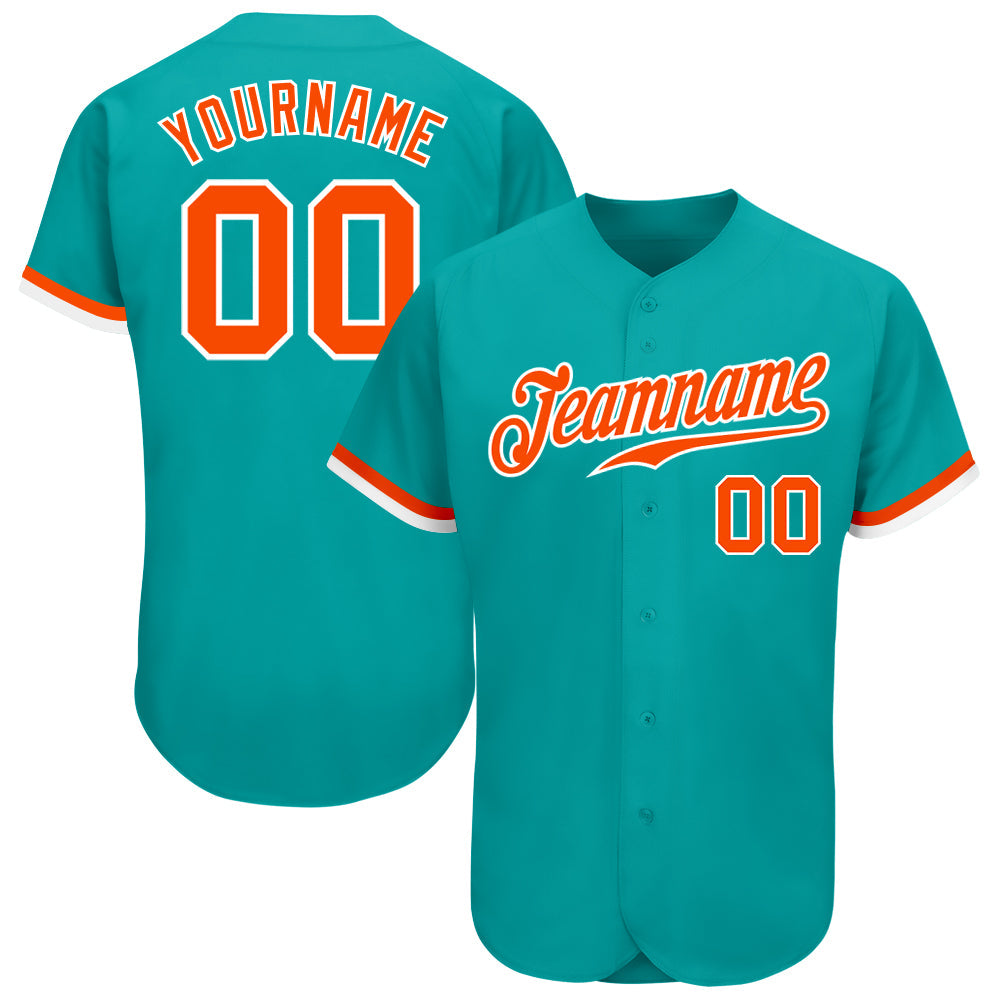 Custom Aqua Orange-White Authentic Baseball Jersey - Sky-Custom