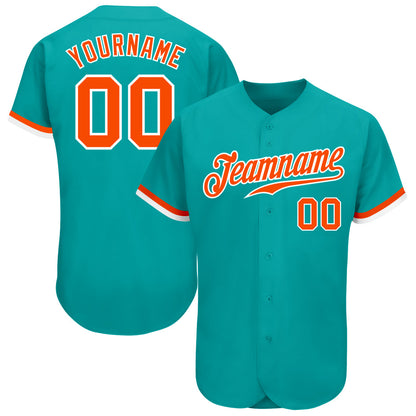 Custom Aqua Orange-White Authentic Baseball Jersey - Sky-Custom