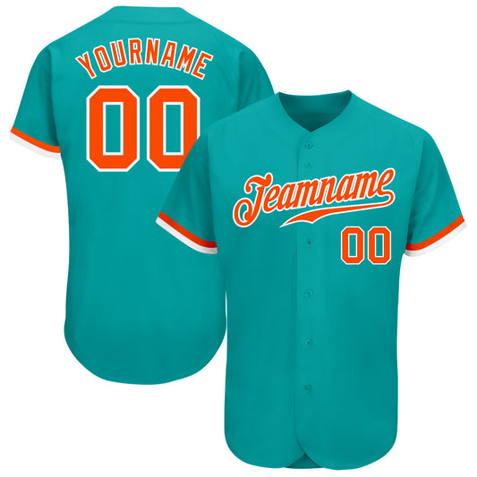 Custom Aqua Orange-White Authentic Baseball Jersey - Sky-Custom