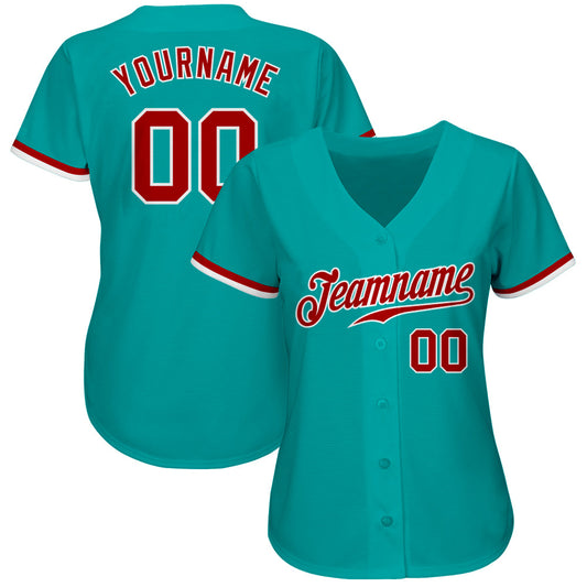 Custom Aqua Red-White Authentic Baseball Jersey - Sky-Custom