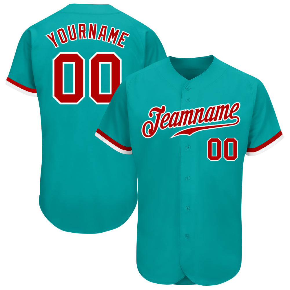 Custom Aqua Red-White Authentic Baseball Jersey - Sky-Custom