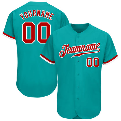 Custom Aqua Red-White Authentic Baseball Jersey - Sky-Custom