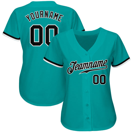 Custom Aqua Black-White Authentic Baseball Jersey - Sky-Custom