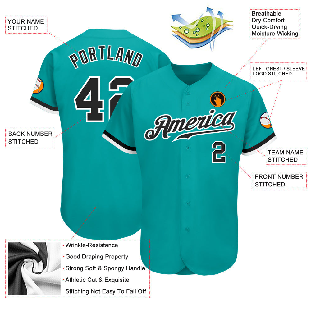 Custom Aqua Black-White Authentic Baseball Jersey - Sky-Custom