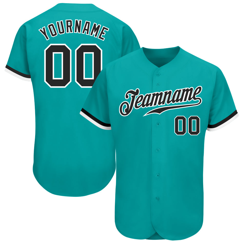 Custom Aqua Black-White Authentic Baseball Jersey - Sky-Custom