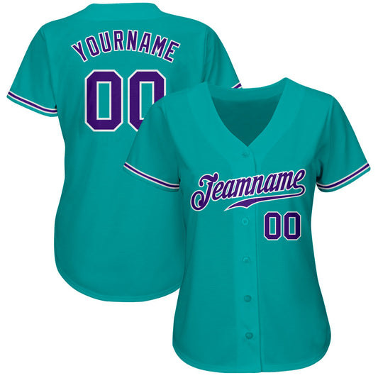 Custom Aqua Purple-White Authentic Baseball Jersey - Sky-Custom