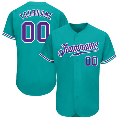 Custom Aqua Purple-White Authentic Baseball Jersey - Sky-Custom