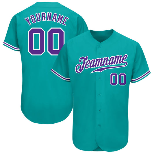 Custom Aqua Purple-White Authentic Baseball Jersey - Sky-Custom