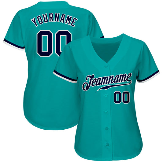 Custom Aqua Navy-White Authentic Baseball Jersey - Sky-Custom