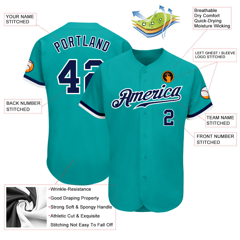 Custom Aqua Navy-White Authentic Baseball Jersey - Sky-Custom