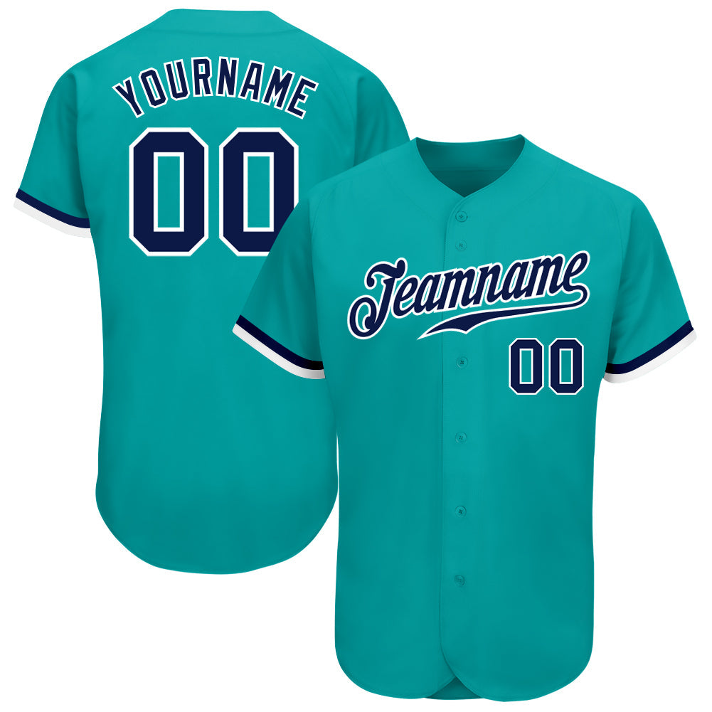 Custom Aqua Navy-White Authentic Baseball Jersey - Sky-Custom